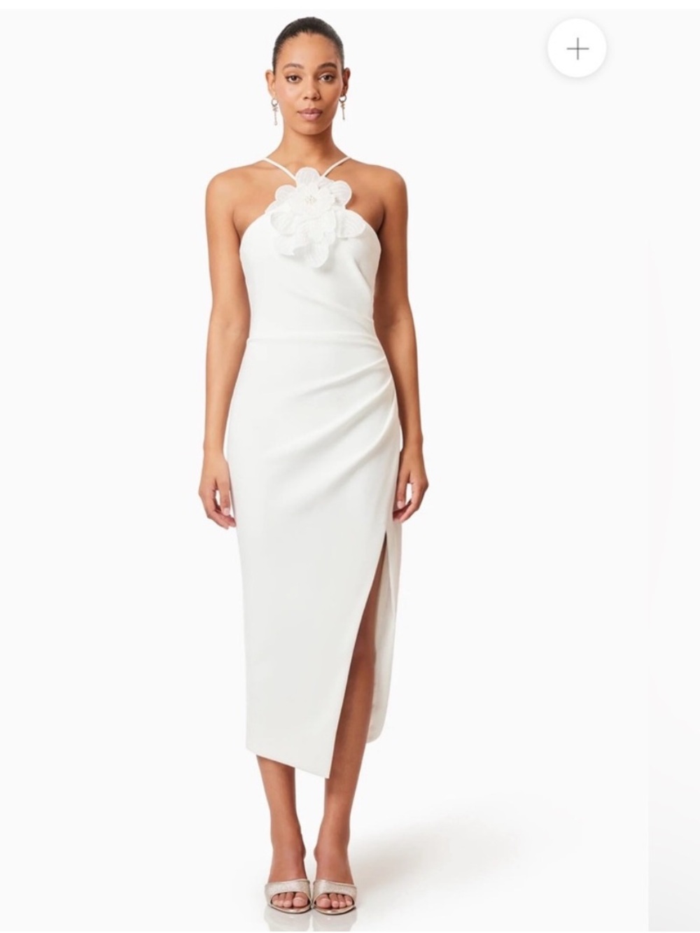 elliatt janelle white 3d peral & floral detail pleated midi dress size small NEW